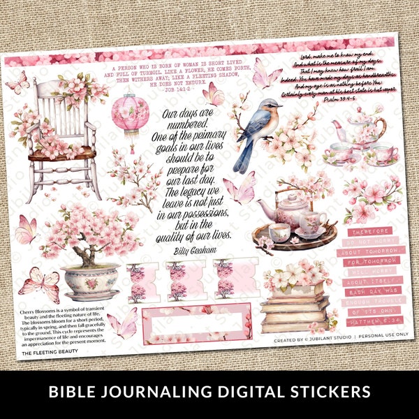 The Fleeting Beauty Bible Journaling Stickers Printable, Spring, Christian Faith, Bible Study, Planner, Bible Stickers, Margin Art, Tabs