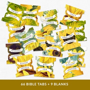 Unwavering Faith Bible Tabs, Printable Bible Journaling Stickers, Digital Files, Sunflower,All 66 Books | High Resolution | Instant Download