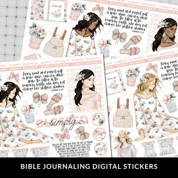 Simply Blessed Bible Journaling Stickers Printable, Diversity, Christian, Bible Study, Planner, Bible Stickers, Bible Tabs, Stickers, Tabs