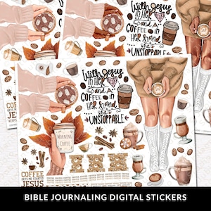 Coffee & Jesus Bible Journaling Stickers Printable, Diversity, Christian Faith, Bible Study, Planner, Stickers, Bible Tabs, Instant Download