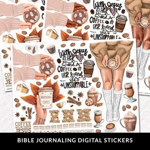 Pegatinas imprimibles para diario bíblico Coffee & Jesus, diversidad, fe cristiana, estudio bíblico, planificador, pegatinas, pestañas bíblicas, descarga instantánea