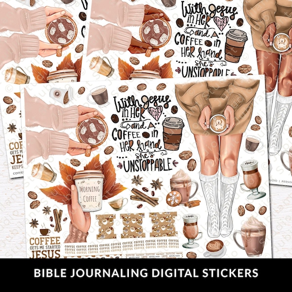 Coffee & Jesus Bible Journaling Stickers Printable, Diversity, Christian Faith, Bible Study, Planner, Stickers, Bible Tabs, Instant Download