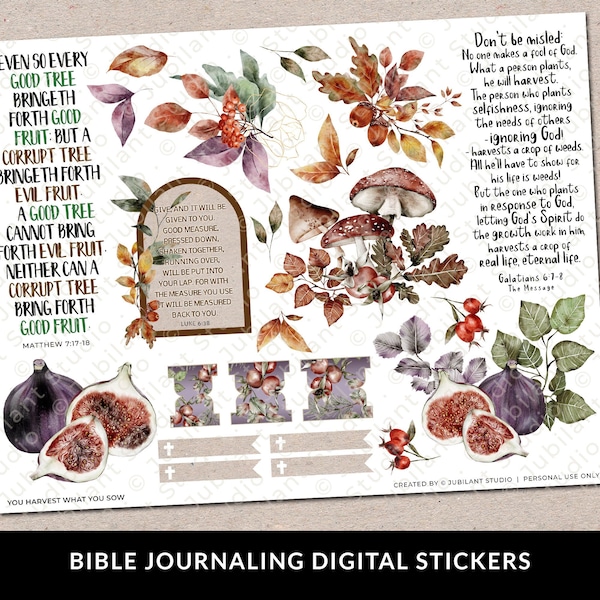 You Harvest What You Sow Bible Journaling Stickers Printable, Diversity, Christian Faith, Bible Study, Planner, Stickers, Instant Download