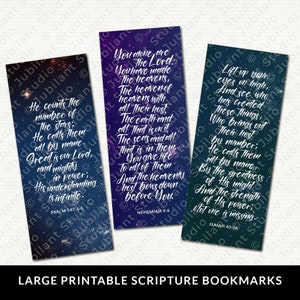Marcadores de versículos bíblicos Galaxy grandes para impressão – Conjunto de 3, Diário de arte, Estudo bíblico, Cartões de escritura, 7 cm x 17 cm, Alta qualidade