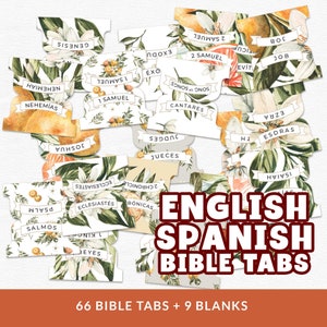 Citrus Love Eng-SPA Bible Tabs, Printable Bible Journaling Stickers, Digital Files, 66 Books | High Resolution 300DPI | Instant Download