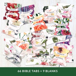Engelse tuinbijbeltabs, afdrukbare bijbeljournalingstickers, digitale bestanden, bloemen, alle 66 boeken | Hoge resolutie | Direct downloaden