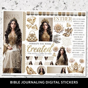 Queen Esther, Bible Journaling Stickers Printable, Queen of Persia, Christian Faith, Bible Study, Planner, Bible Stickers, Instant Download