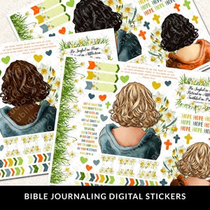 Pegatinas imprimibles para diario bíblico "Gozosos en la esperanza", diversidad, fe cristiana, estudio bíblico, planificador, pegatinas bíblicas, descarga instantánea