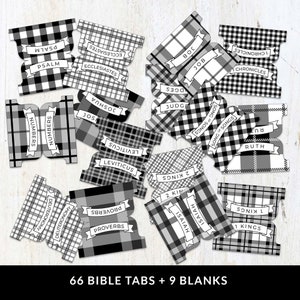 Black White Plaids Bible Tabs, Mono, Printable Bible Journaling Stickers, Digital Files, All 66 Books | High Resolution | Instant Download