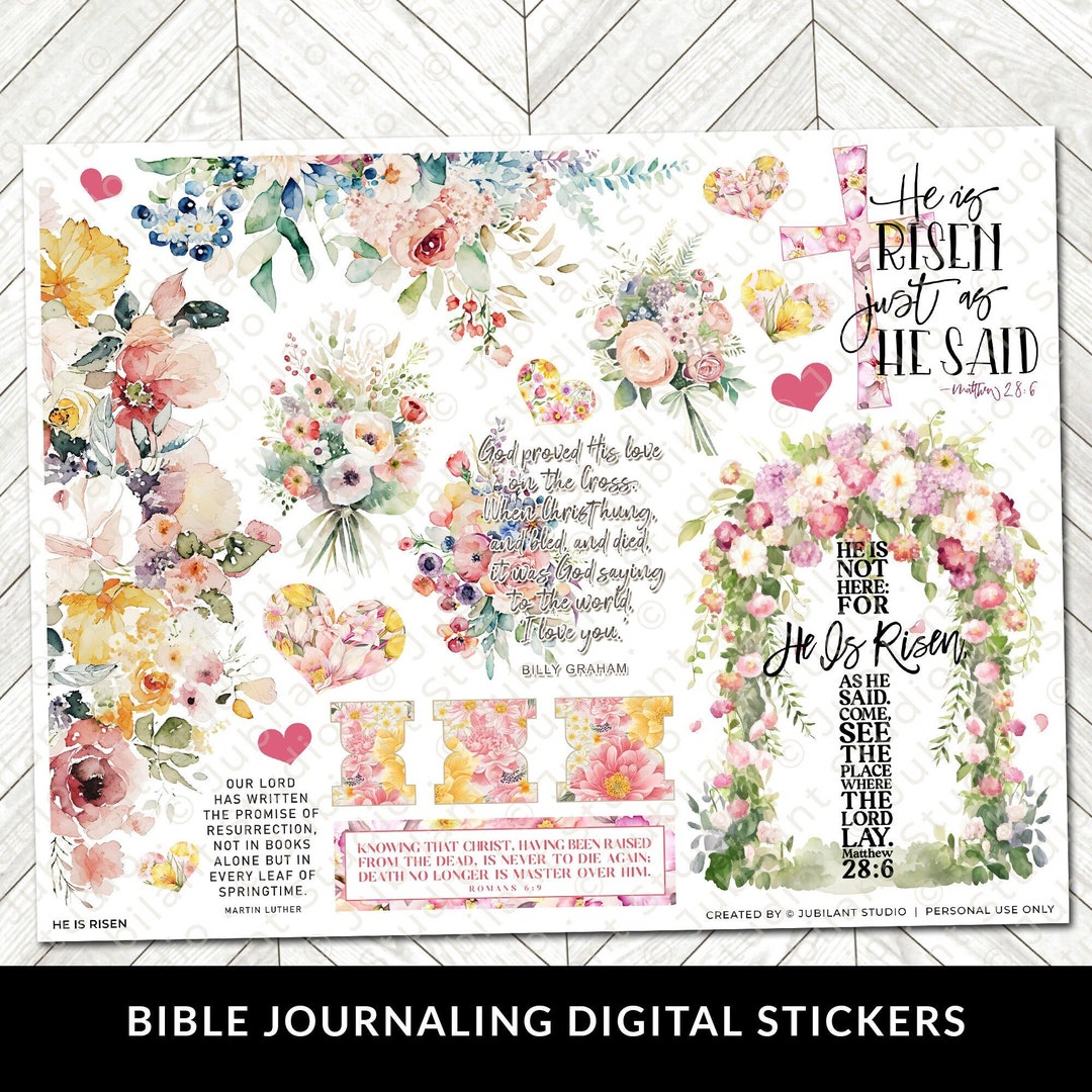 He is Risen Easter Bible Journaling Printable Sticker Sheet, Journal ...