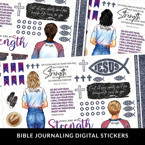 You Are My Strength Bible Journaling Printable Sticker Sheet, Journal  Supplies, Bible Faith Art, Planner, Bible Stickers, Instant Download 