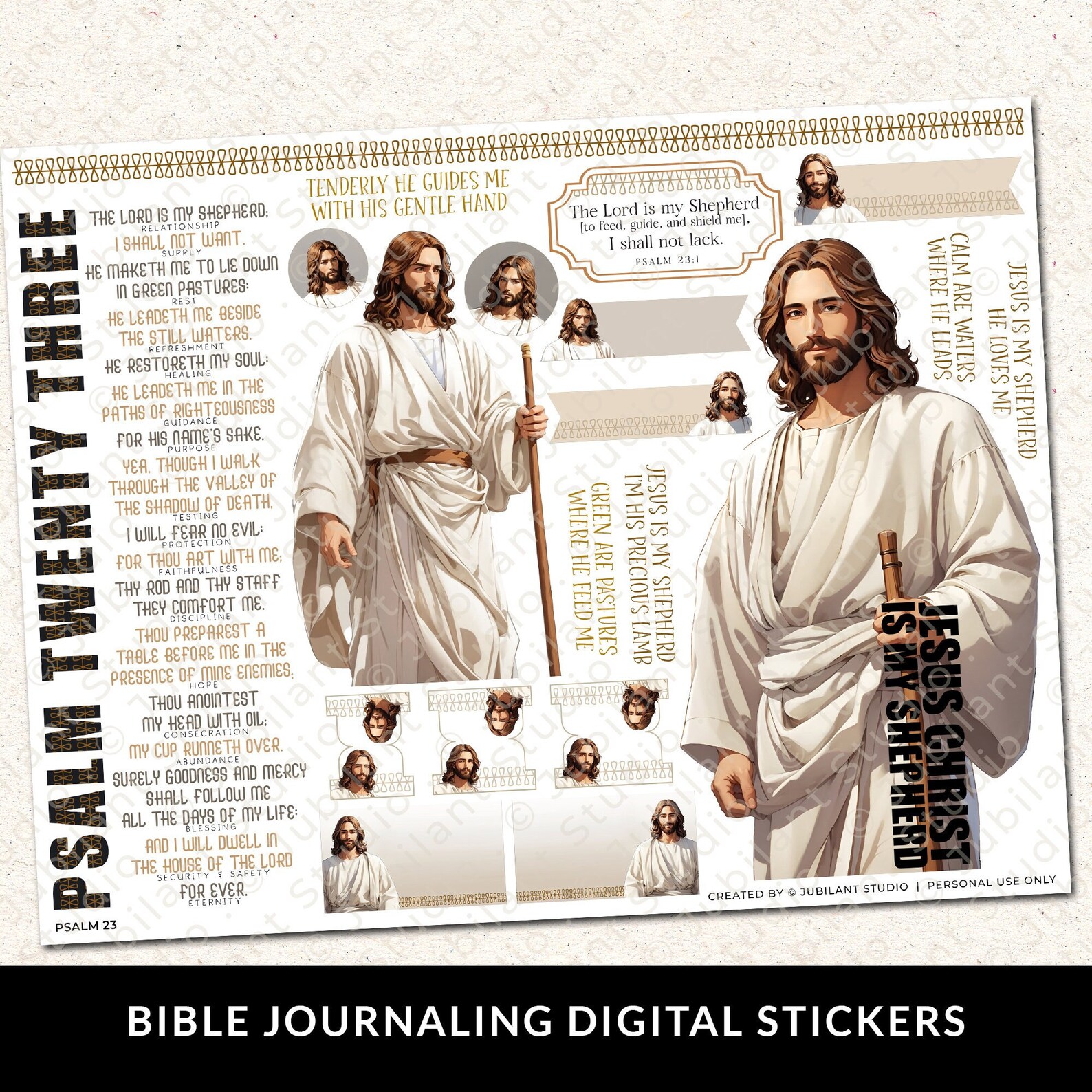 Psalm 23 Bible Journaling Stickers Printable, Christian Faith, Bible ...