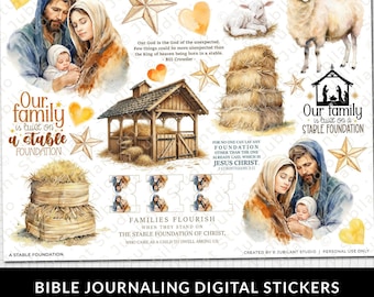 Pegatinas imprimibles para diario bíblico "Una base estable", Navidad, fe cristiana, estudio bíblico, planificador, pegatinas, arte de margen, pestañas bíblicas