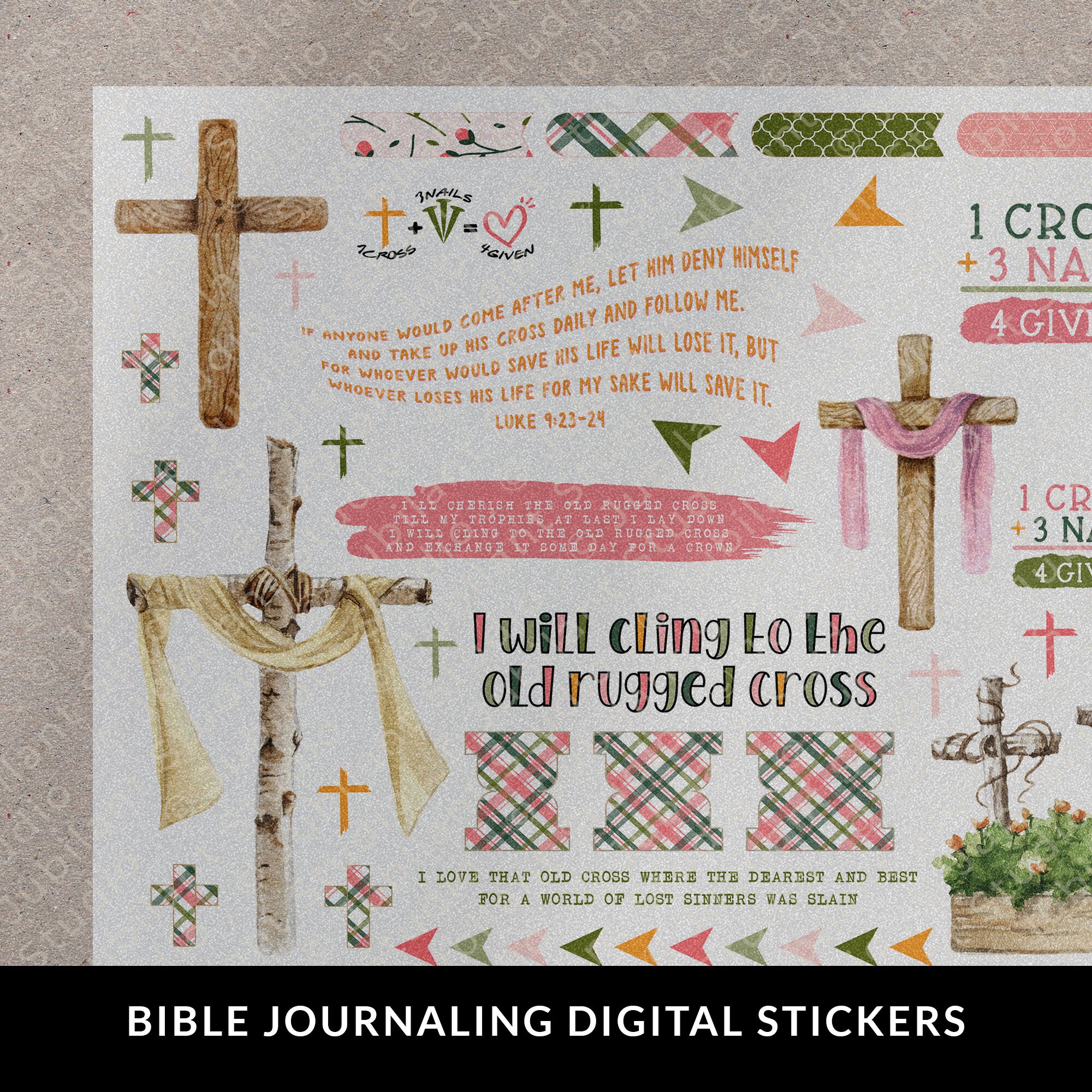 Easter Rugged Cross The Old Rugged Cross Easter Bible Journaling Printable Sticker Sheet ...