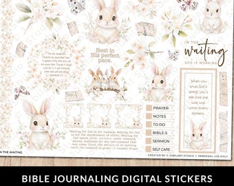 In The Waiting Bible Journaling Stickers Printable, Prayer Journal Decor, Christian Faith, Bible Study, Planner, Bible Stickers, Margin Art