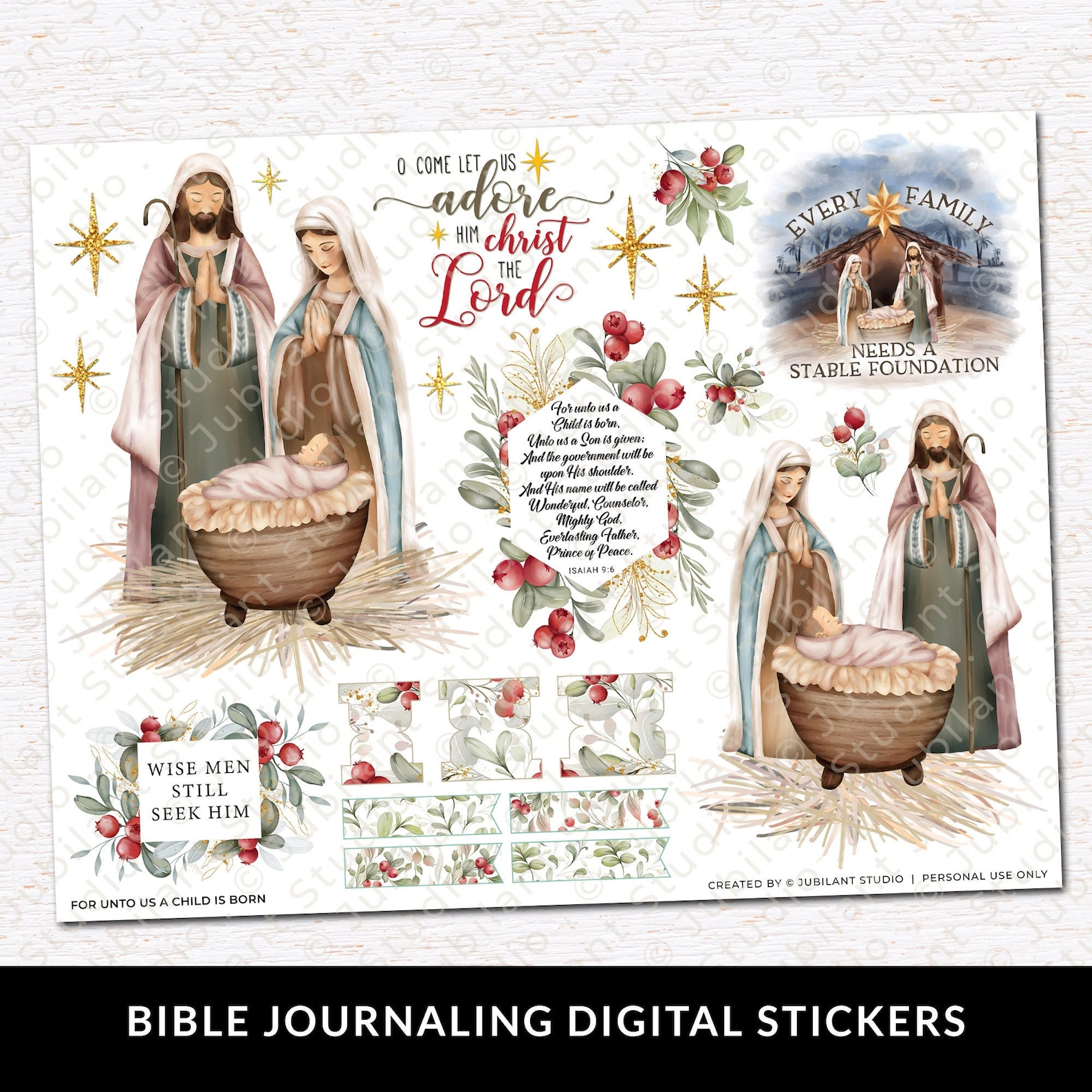 For Unto Us A Child is Born Bible Journaling Stickers Printable ...