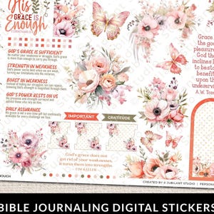 His Grace is Enough Bible Journaling Stickers Printable, Christian Faith, Bible Study, Planner, Bible Stickers, Bible Tabs, Prayer Journal