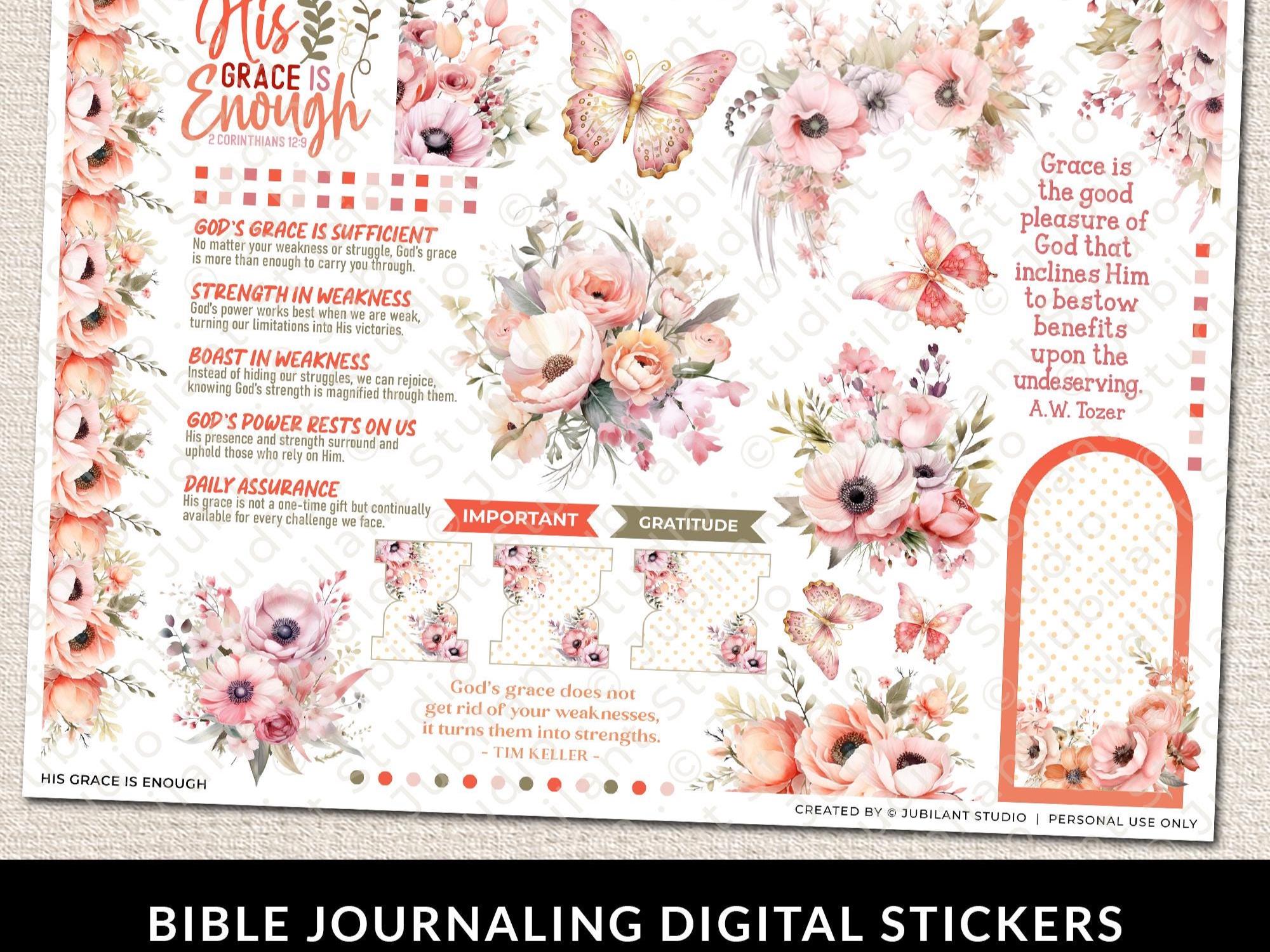 His Grace is Enough Bible Journaling Stickers Printable, Christian Faith, Bible Study, Planner, Bible Stickers, Bible Tabs, Prayer Journal