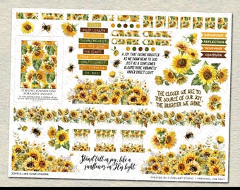 Pegatinas imprimibles para diario bíblico "Alegría como los girasoles", fe cristiana, estudio bíblico, planificador, pegatinas bíblicas, pestañas bíblicas, arte de margen