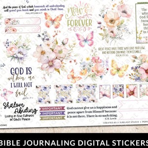 Foglio di adesivi stampabili per il diario biblico Shalom Abiding, forniture per diario, planner, fede biblica, adesivi biblici, scritture, download immediato