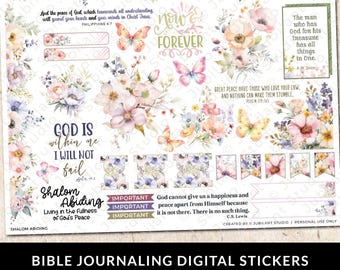 Shalom Abiding Bible Journaling Printable Sticker Sheet, Journal Supplies, Planner, Bible Faith, Bible Stickers, Scripture, Instant Download