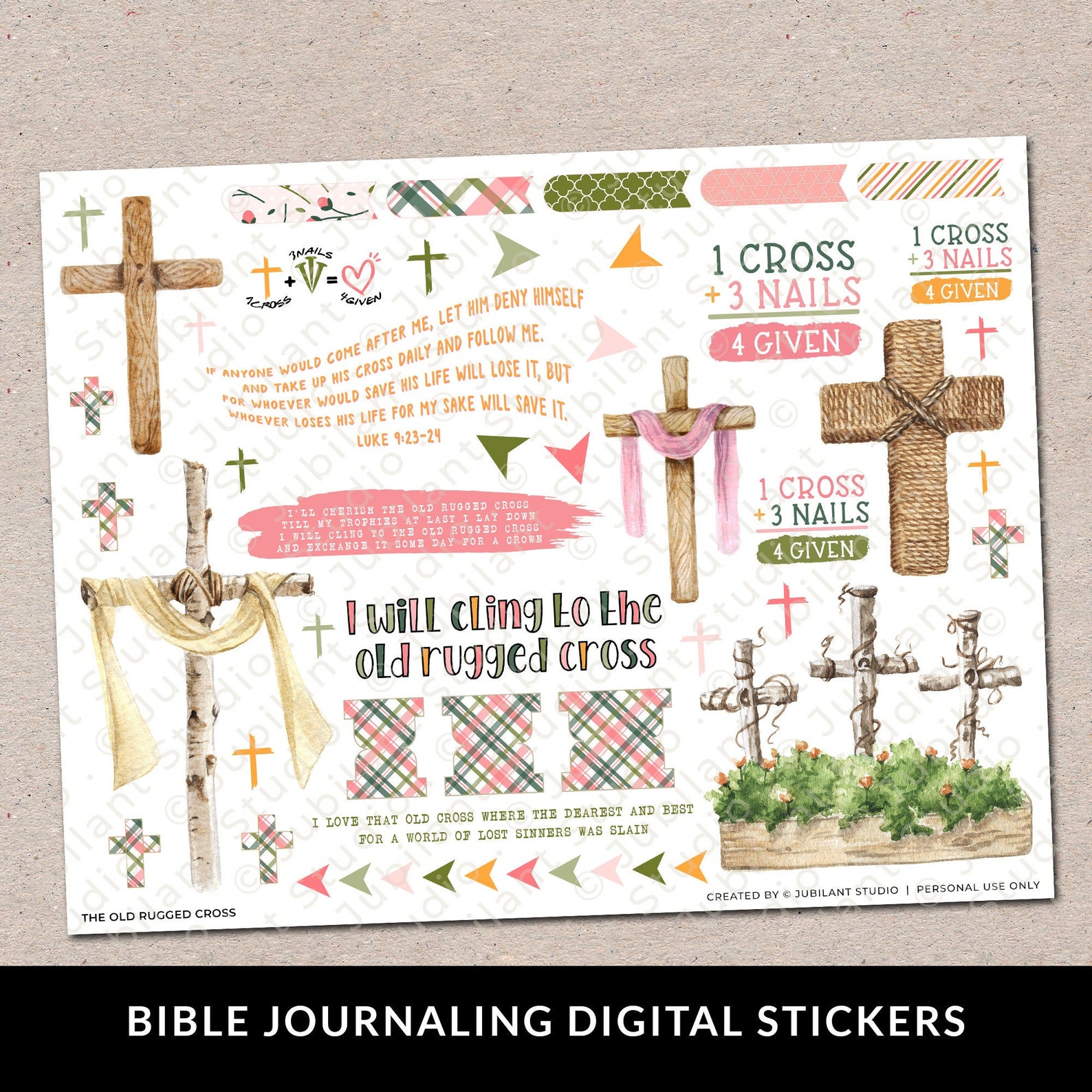 Easter Rugged Cross The Old Rugged Cross Easter Bible Journaling Printable Sticker Sheet ...