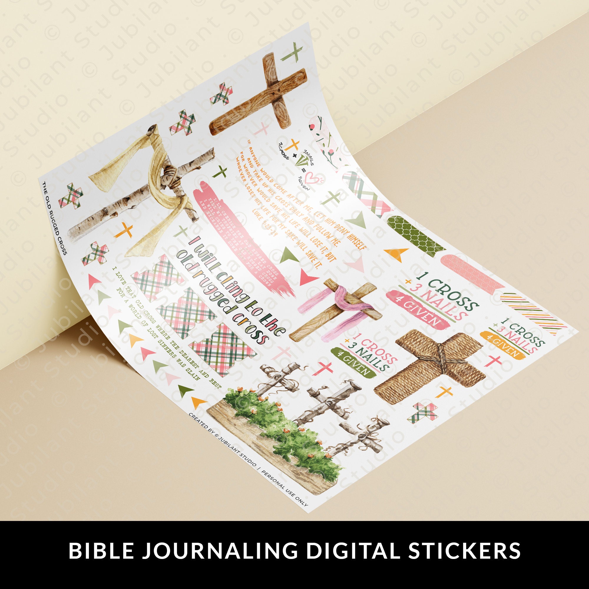 Easter Rugged Cross The Old Rugged Cross Easter Bible Journaling Printable Sticker Sheet ...