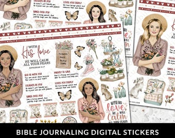 With His Love Bible Journaling Stickers Printable, Christian Faith, Bible Study, Planner, Jesus Stickers, Margin Art, Bible Tabs, Faith
