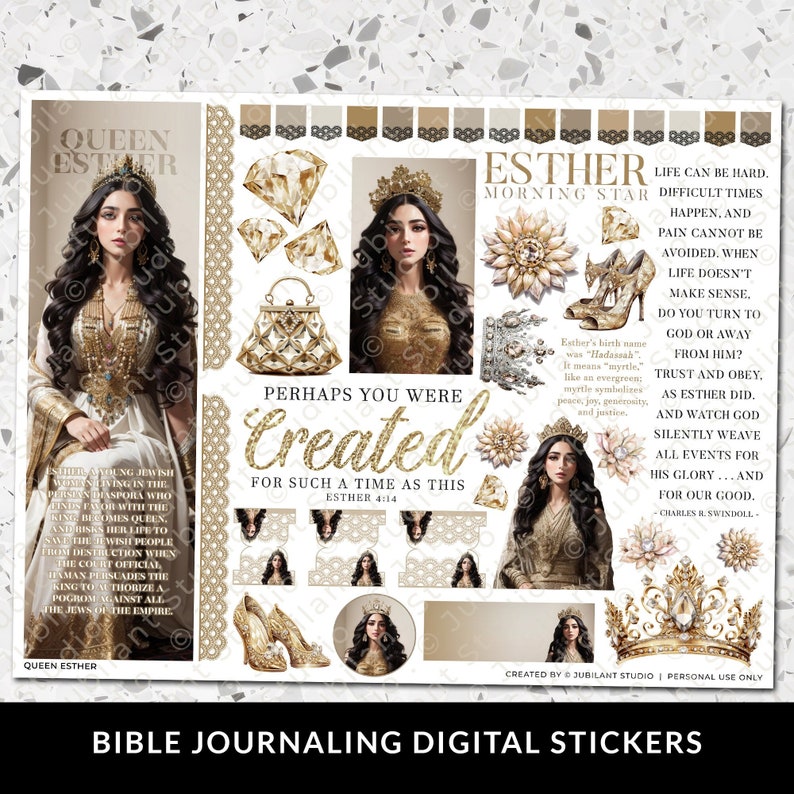 Reina Ester, Pegatinas del Diario Bíblico Imprimibles, Reina de Persia, Fe Cristiana, Estudio Bíblico, Planificador, Pegatinas Bíblicas, Descarga Instantánea imagen 1