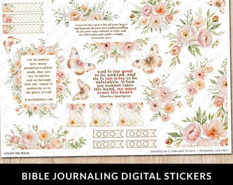 Count On Jesus Bible Journaling Stickers Printable, Prayer Journal, Christian Faith, Bible Study, Planner, Bible Stickers, Margin Art