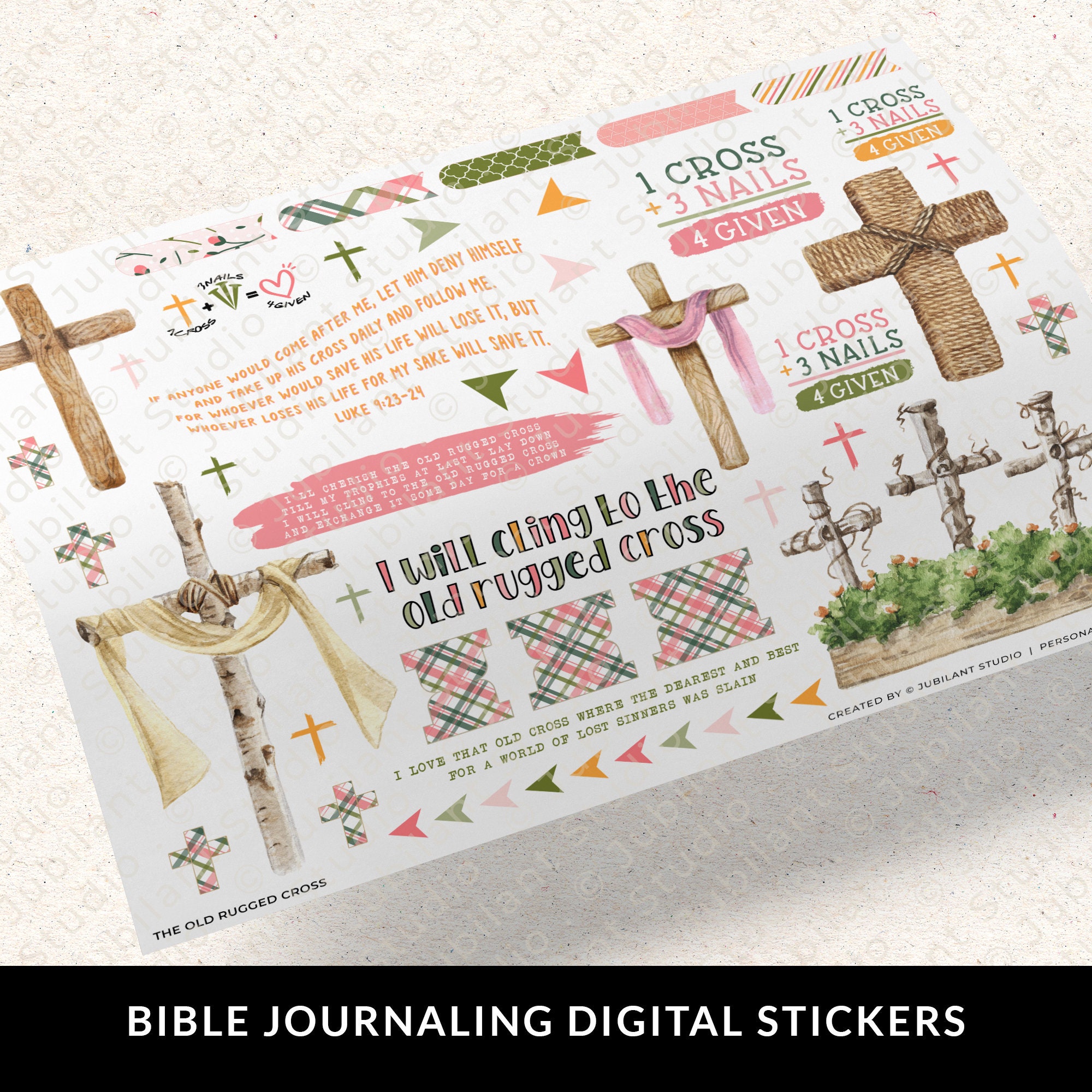 Easter Rugged Cross The Old Rugged Cross Easter Bible Journaling Printable Sticker Sheet ...