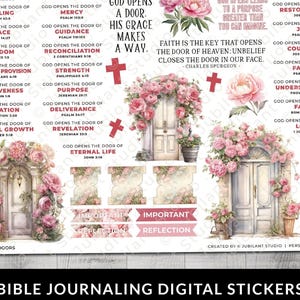 Gods open deuren bijbeljournaal stickers afdrukbaar, christelijk geloof, bijbelstudie, planner, bijbelstickers, margekunst, bijbeltabs