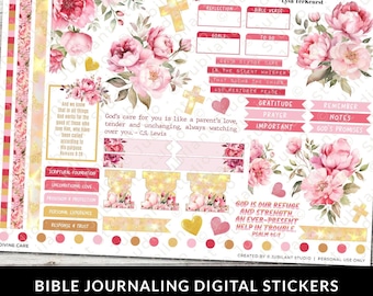Adesivi stampabili per il diario della Bibbia Divine Care, diario della fede, fede cristiana, margine artistico, nota di preghiera, studio della Bibbia, planner, schede della Bibbia