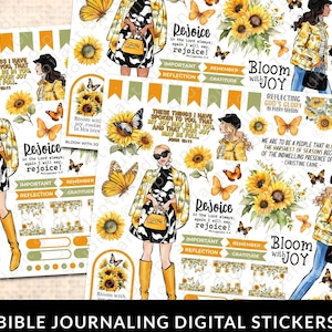 Bloom with Joy Bible Journaling Stickers Printable, Diversity, Christian, Bible Study, Planner, Bible Stickers, Bible Tabs, Faith Stickers
