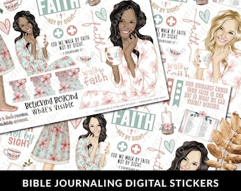 Walk By Faith Bible Journaling Stickers Printable, Diversity, Christian Faith, Bible Study, Planner, Stickers, Bible Tabs, Margin Art, Faith
