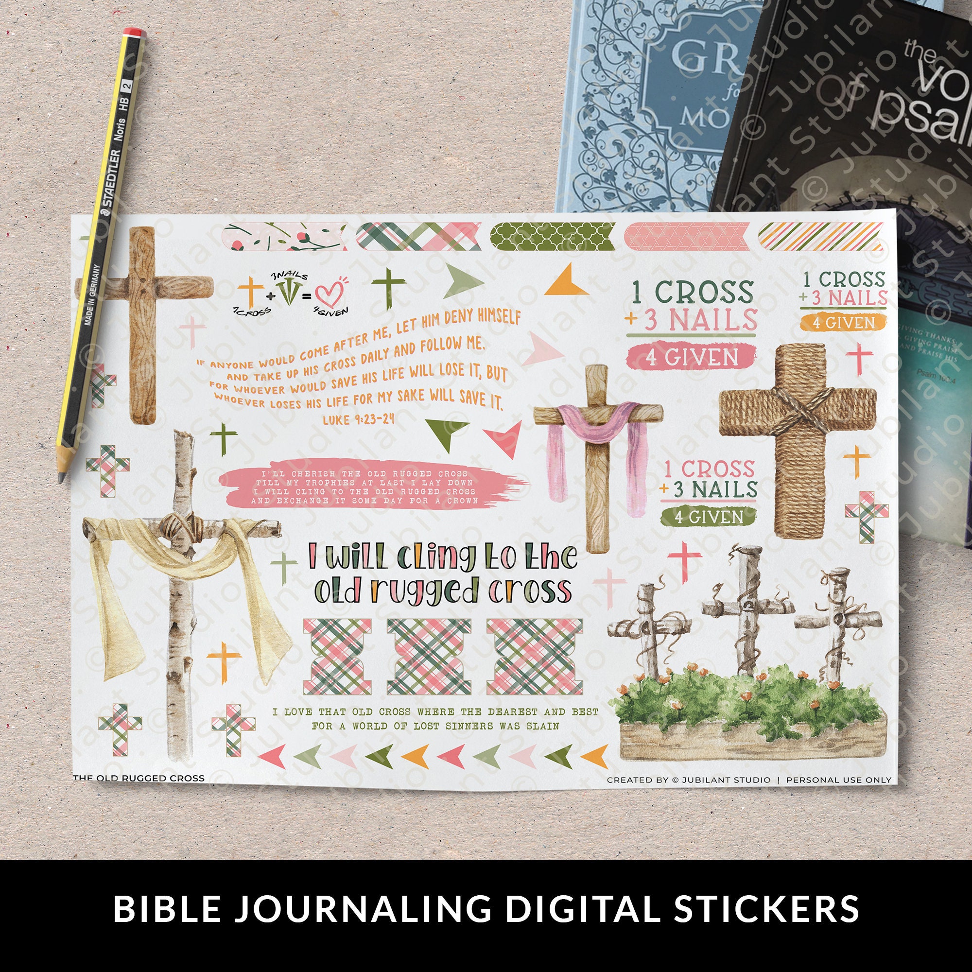 Easter Rugged Cross The Old Rugged Cross Easter Bible Journaling Printable Sticker Sheet ...