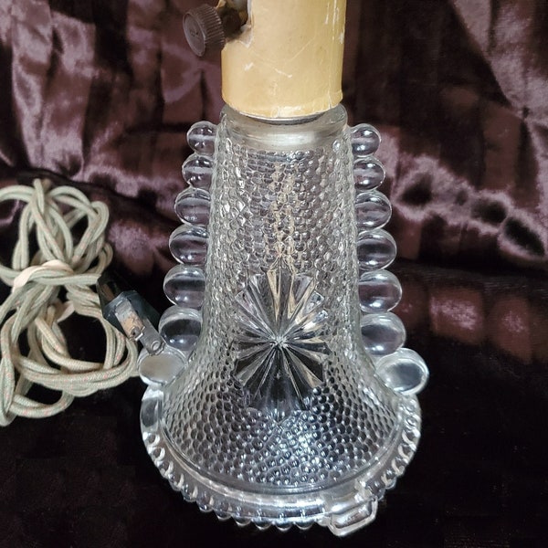 1940s Pressed Glass Lamp with Pebbled Finish and Decoration