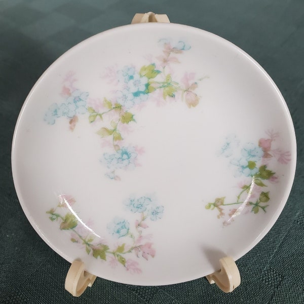 Vintage Haviland & Co Limoges China Butter Pat Dish with Blue and Pink Flowers Decoration