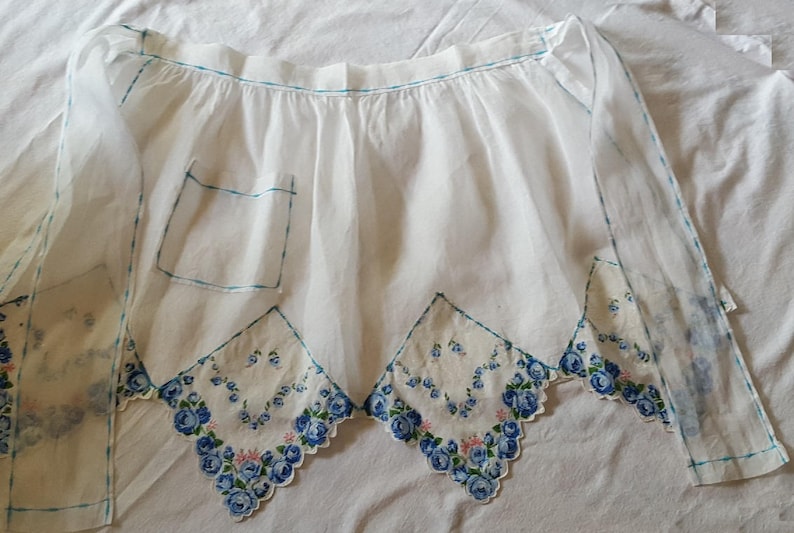 Vintage White Organdy Hankie Hostess Apron
