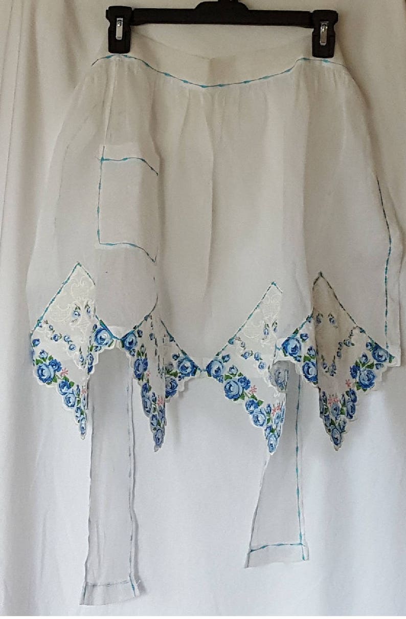 Vintage White Organdy Hankie Hostess Apron