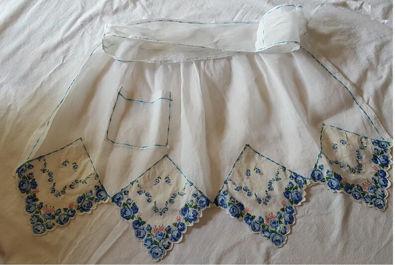 Vintage White Organdy Hankie Hostess Apron