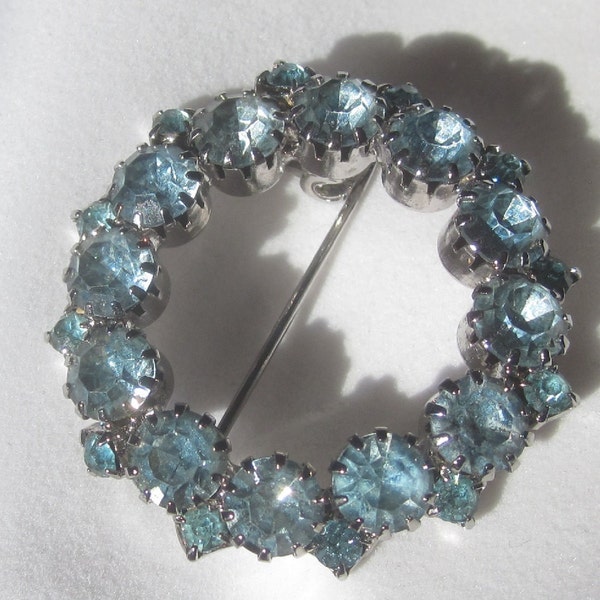 Light Blue Rhinestone Circle Brooch