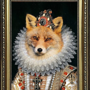 Unique Fox Animal Art Print, Altered Art Painting, Vintage Wall