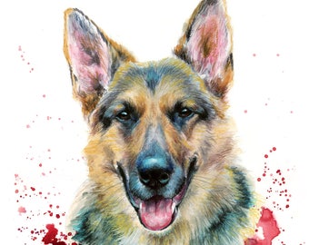 Pet Portrait Custom pet portrait Illustrated Personalised handmade dog portrait, cat portrait from photo