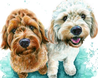 Custom Pet Portrait Dog portrait colourful made with watercolours and pastels personalised painting