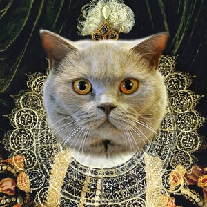 Custom Pet portrait, Renaissance pet portrait, Regal pet portrait, Royal Pet Portrait, Queen cat portrait, Art print or canvas
