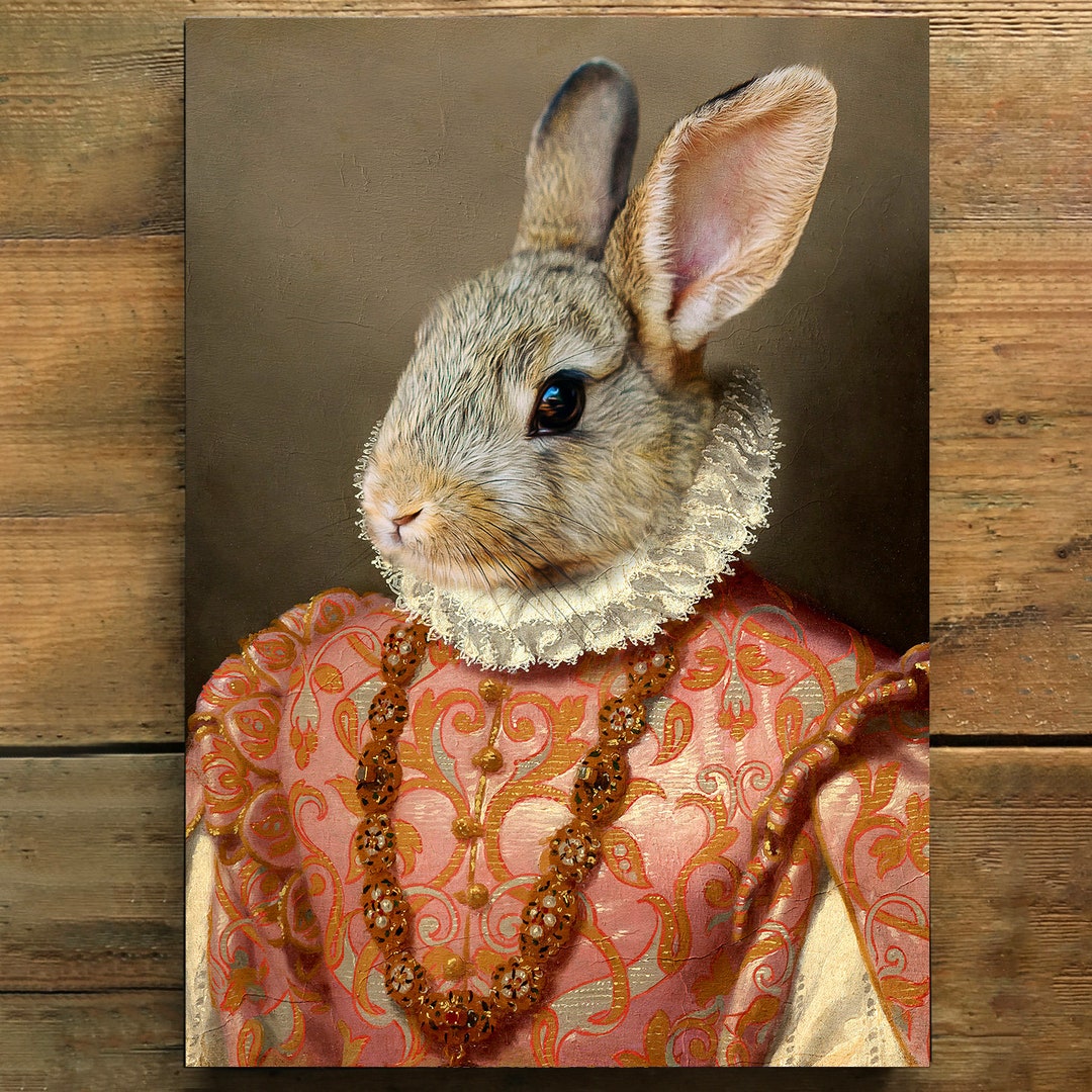 Renaissance Rabbit Vintage Portrait, Animal Painting Wall Art Print ...