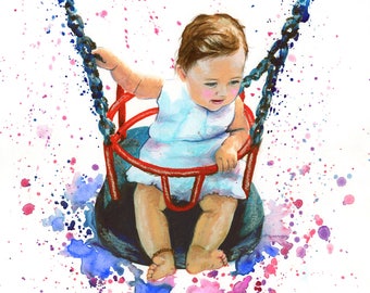 Childrens portrait Baby Portrait, custom baby portrait handpainted from photo, handmade painting childrens portrait
