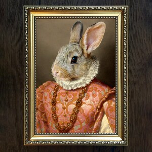 Renaissance Rabbit Vintage Portrait, Animal Painting Wall Art Print ...