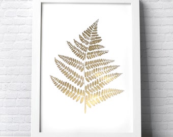 Gold Fern Leaf illustration original botanical plant painting made with gold ink